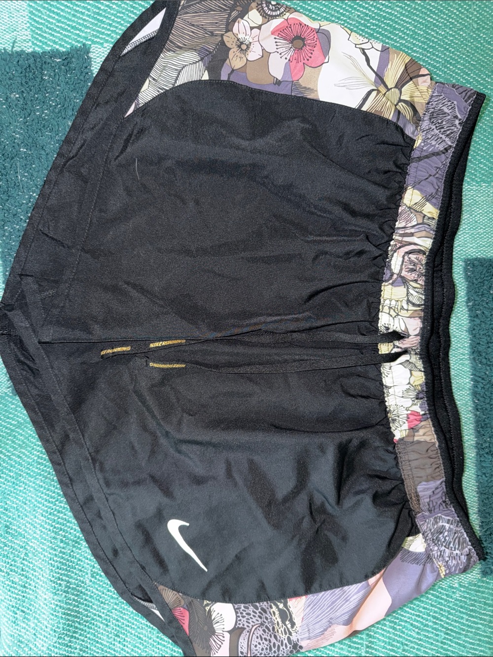 Nike Black Athletic Shorts with Floral Trim